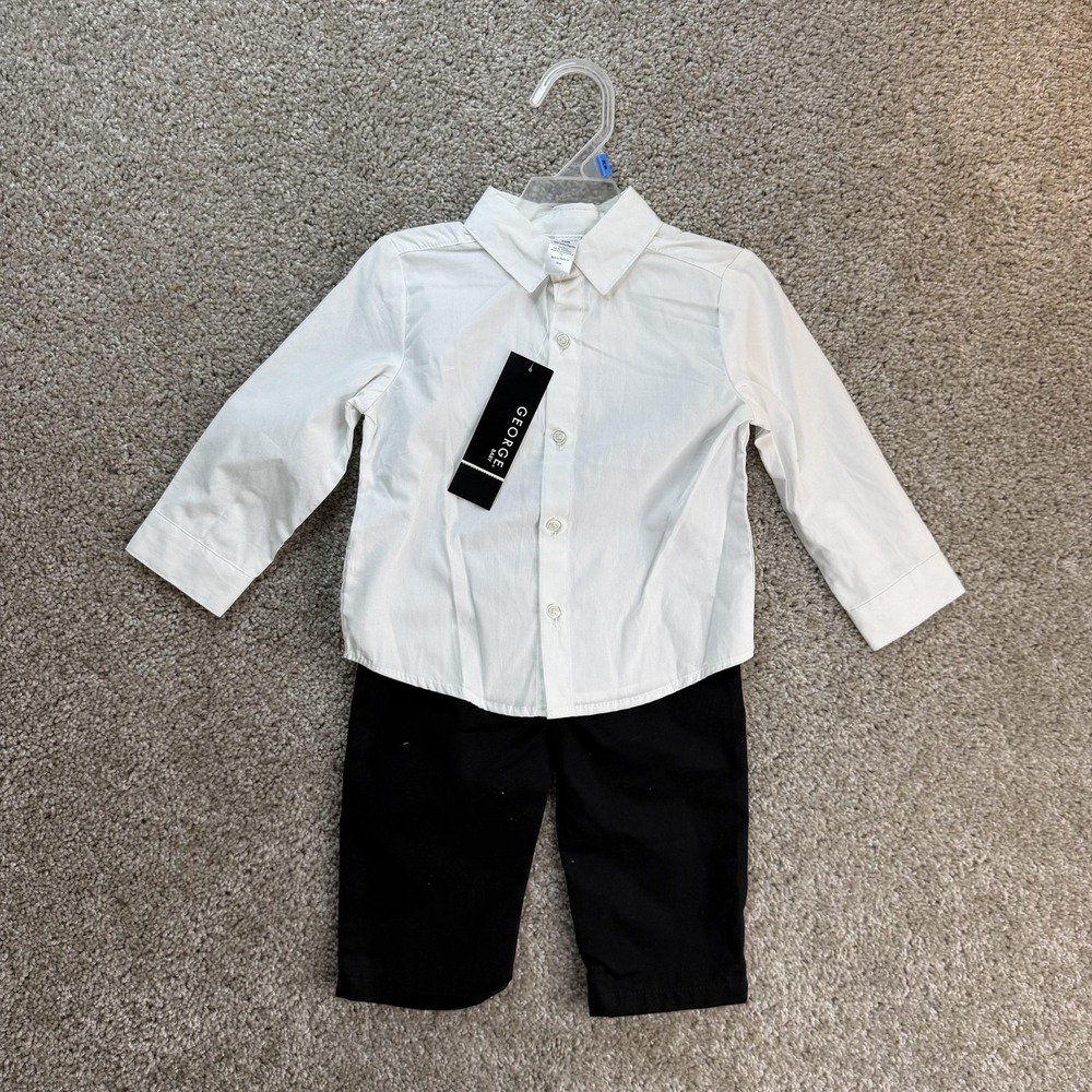 George Outfit Set Baby Boys 24M White Shirt Black Pants Dressy Formal Wedding